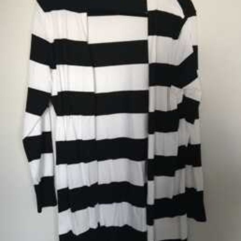 Colorblock stripes open front long Cardigan  Black - Picture 5 of 9